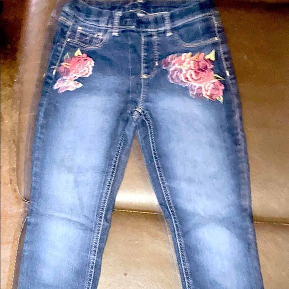 Wonder Nation Girls Blue Jeans/ Jeggings US Size L 10/12 with Rose Embroidery - Picture 5 of 7